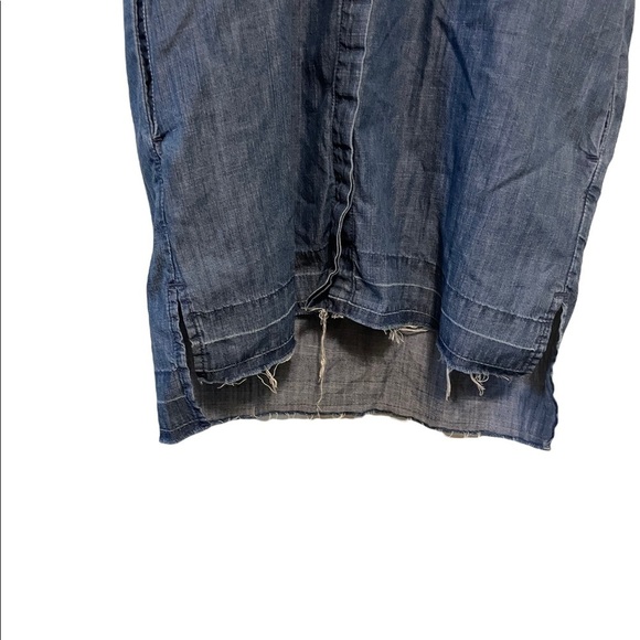 Madewell Chambray Denim Raw Edge Drop Hem Short Sleeve Button Down Shirt Dress - Picture 7 of 9